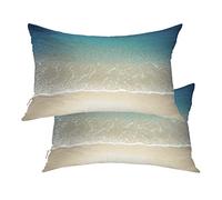 BaoNews Blue Ocean Beach Throw Pillow Covers,Light Brown Landscape Sea Cushion Cover Digital Blended Hidden Zipperl Decorative Pillowcases for Hair Skin Lumbar 12X20 in 2 Pcs