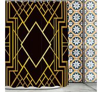 BaoNews Modern Geometric Decor Shower Curtain,Black and Golden Art Deco Geometric Polyester Shower Curtain for Shower Stall Bathroom Waterproof with 10 Hooks 60x72 inch