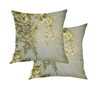 Baonews Olive Green Rustic Leaf Outdoor Throw Pillow Covers,Moss Green Spring Flower Cushion Cover Digital Water Resistant Linen Blend Hidden Zipperl Indoor Pillows For Hair Skin Square 20X20 In 2 Pcs