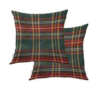 BaoNews Red Scottish Plaid Outdoor Throw Pillow Covers,Retro Green Tartan Traditional Christmas Water Resistant Linen Cushion Cover Hidden Zipperl Indoor Pillows for Hair Skin Square 22X22 in 2 Pcs