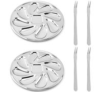 BAOPUSHIDAJILI Lot de 2 poêles à huîtres en acier inoxydable en forme de coquillage d'huître, plateaux de service en forme de coquillage d'huître pour pétoncles et 4 fourchettes