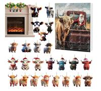 Baoqifong Calendrier De L'Avent Vache Highland Noël 24 Jours | Calendrier Compte à Rebours Advent Vache Highland Décorations Suspendables 2D Acrylic | Charmes Animaux pour Arbre de Noël Rétroviseur
