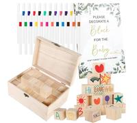 Baoqifong Ensemble De Panneaux pour Jeux De Baby Shower | Souvenir avec 24 Marqueurs | Blocs en Bois Naturel pour Baby Shower,pour Table et Salon Révélation du Sexe et Premier Anniversaire 100
