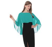 Baoqiya Capelet doux en mousseline de soie pour femme, châles et écharpes pour robes de soirée, cape pour demoiselles d'honneur, mariage, turquoise, taille unique