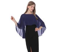 Baoqiya Capelet doux en mousseline de soie pour femme, châles et écharpes pour robes de soirée, cape pour demoiselles d'honneur, mariage, bleu marine, taille unique