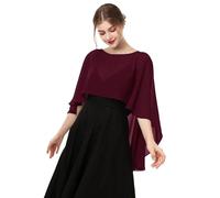 Baoqiya Capelet doux en mousseline de soie pour femme, châles et écharpes pour robes de soirée, cape pour demoiselles d'honneur, mariage, bordeaux, taille unique