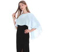 Baoqiya Capelet doux en mousseline de soie pour femme, châles et écharpes pour robes de soirée, cape pour demoiselles d'honneur, mariage, bleu ciel, taille unique