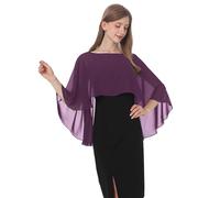 Baoqiya Capelet doux en mousseline de soie pour femme, châles et écharpes pour robes de soirée, cape pour demoiselles d'honneur, mariage, Prune, taille unique