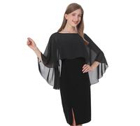 Baoqiya Châle Capelet pour Femme pour Robes de soirée châle Doux en Mousseline de Soie Cape de Mariage, Noir, Taille Unique