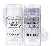 Baorder 2 pièces Rainbow et Silvery Body Glitter Stick, gel pailleté pour les cheveux et le visage pour enfants et femmes, peinture pailletée pour le visage de sirène, tenue de concert de chanteur