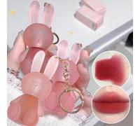 Baorder 3 Couleurs Mignon Lapin Mat Rouge à Lèvres Liquide Ensemble, Velvet Lip Glaze 2 en 1 Porte-clés Lip Gloss Lip Stain, Antiadhésive Coupe Lèvre Argile Mignon Maquillage des lèvres