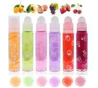 Baorder 6Pcs Roll-On Lip Gloss Set,Huile à lèvres Rollball Rolled Aromatisée aux fruits,Brillant à lèvres repulpant transparent,Ensemble de maquillage pour les lèvres non toxique