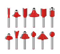 Baorder Lot de 12 embouts de défonceuse, tige de 6 mm, en carbure de tungstène, pour le travail du bois, la coupe, les rainures (avec embout droit, Cove Bit,Chamfer Bit)