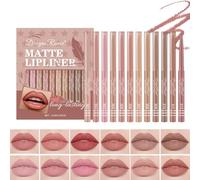 Baorder Set di 12 matite per contorno labbra cremose e opache, rossetto waterproof a lunga tenuta, rosa tenue, matita riempitiva per labbra, kit trucco gel per labbra perfette per donne