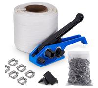 BAOSHISHAN Feuillard de Cerclage Tressé Kit Sangle Tressée de 100 Mètres | Kit cerclage palette avec tendeur, 100 attaches phosphatées anticorrosion, 100 mètres de sangle, 20 cornières de protection