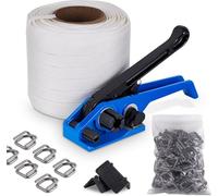 BAOSHISHAN Kit de cerclage avec textile tissé pour emballage de palette, tendeur 2 en 1, cerclage textile de 100 m, 100 boucles d'emballage phosphatées, 20 coins d'emballage