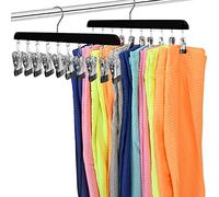 Baoswi Lot de 2 organiseurs de Leggings pour Placard, cintres en Bois avec Clips rotatifs à 360 °, Peut contenir 20 Leggings, Pantalons, Jeans, revêtement en Caoutchouc Noir