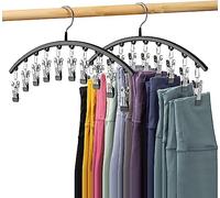 Baoswi Lot de 2 organiseurs de leggings pour placard, cintres noirs à suspendre pour économiser de l'espace, cintres en métal pour pantalons de yoga avec 10 clips pouvant contenir 20 leggings,