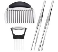 Baoswi Lot de 4 ustensiles de cuisine, pince à épiler de 30,5 cm, pince à épiler froissée, support d'oignon pour trancher, pince en acier inoxydable, pince pour plaquer et servir, outil d'aide à la