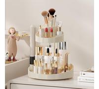 Baoswi Organiseur de maquillage rotatif à 360°, 2 niveaux, organisateur de cosmétiques de soins de la peau, organisateur de coiffeuse pour rouges à lèvres, pinceaux de maquillage, minimaliste, noir