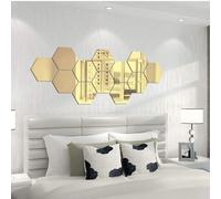 BaoT8YLu Lot de 36 miroirs muraux hexagonaux en verre - Polygonal - Pour la maison, la chambre à coucher, le salon - Doré - Taille unique