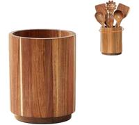 BaoT8YLu Porte-ustensiles en Bois avec Rotation à 360°, Pot antidérapant de Grande capacité pour comptoir de Cuisine, Pot à ustensiles de Cuisine en Bois de 18,3 cm pour comptoir