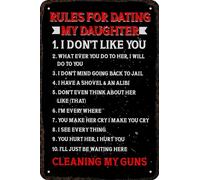 BAOTEG CQQ-G1 Plaque rétro en métal avec inscription « Rules for Dating My Daughter » et « My Daughter » - Décoration murale amusante pour la maison, le salon, la chambre, le bureau, l'hôtel, le café
