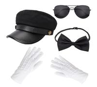 baotongle Costume de chauffeur 4 pièces - Costume de conducteur - Chapeau noir - Lunettes de soleil - Cravate - Gants - Années 1980 - Berline - Conducteur de taxi - Déguisement pour adulte, Noir ,
