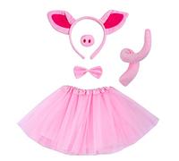 baotongle Costume de cochon pour enfant - Jupe tutu - Oreilles - Queue et nœud papillon - Bandeau rose avec oreilles de cochon - Faux museau de porc - Décoration d'Halloween et de fête