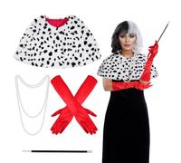 baotongle Costume de dalmatine d'Halloween pour femme - Gant rouge des années 1920 - Collier de perles synthétiques - Noir et blanc - Écharpe Dalmatie cruelle - Étole pour adulte - Cosplay