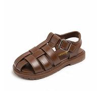 Baotou Sandales romaines pour fille, édition coréenne, semelle souple, chaussures de princesse étrangère, bottes thermiques de chasse, marron, 33.5 EU X-Étroit