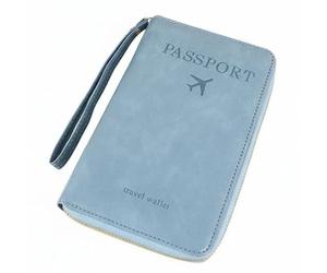 BaotyJie Porte-Documents de Électronique pour Documents Cartes Billets d'avion Passeports et Stylo avec Système Sécurisé en Cuir PU Adapté à la Gestion des, Bleu Ciel