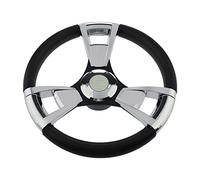 BaotyJie Volant de Direction Bateau Marin à 3 Branches Technologie Alliage Aluminium Poignée Noire Résistante à La Utilisable sur Yacht Croisière Pon, Noir 4