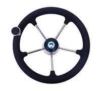 BaotyJie Volant de Direction Bateau Marin à 3 Branches Technologie Alliage Aluminium Poignée Noire Résistante à La Utilisable sur Yacht Croisière Pon, Noir 3