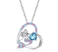 BAOWING Collier avec pierre de naissance sirène pour enfants et filles, collier en perles en forme de cœur, cadeau d'anniversaire, bijoux pour petites adolescentes, filles, petite-fille, nièce