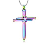 BAOWIQI Collier funéraire en forme de croix pour cendres - Collier souvenir religieux pour animal de compagnie, chien, chat, funéraire, bijou de souvenir pour homme et femme, Acier inoxydable, Pas de