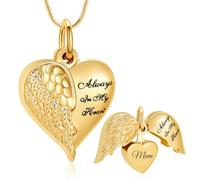 BAOWIQI Collier urne funéraire en forme d'aile d'ange en forme de cœur pour cendres funéraires, bijou souvenir pour homme et femme, Acier inoxydable, Pas de gemme