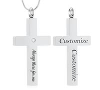 BAOWIQI Collier urne funéraire en forme de croix en cristal pour cendres d'animaux domestiques et humaines, bijou de crémation religieux, souvenir commémoratif, Acier inoxydable, Pas de gemme
