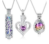 BAOWIQI Ensemble de bijoux funéraires arbre de vie cylindrique avec pendentif en forme de fleur de rose pour femme - Pendentif souvenir commémoratif - Peut contenir les cendres humaines et d'animaux