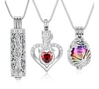 BAOWIQI Ensemble de bijoux funéraires arbre de vie cylindrique avec pendentif en forme de fleur de rose pour femme - Pendentif souvenir commémoratif - Peut contenir les cendres humaines et d'animaux
