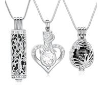 BAOWIQI Ensemble de bijoux funéraires arbre de vie cylindrique avec pendentif en forme de fleur de rose pour femme - Pendentif souvenir commémoratif - Peut contenir les cendres humaines et d'animaux