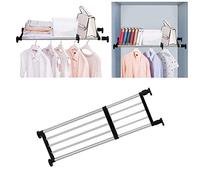 BAOYOUNI 2 Pièce Étagère de Placard Telescopique en Métal Etagere de Rangement Réglable sans Perçage Organiseurs de Armoire Separateur Stockage Rack pour Cuisine, Salle de Bain, Chambre 60-80cm, Noir