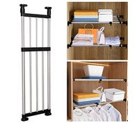 BAOYOUNI 2 Pièce Étagère de Placard Telescopique en Métal Etagere de Rangement Réglable sans Perçage Organiseurs de Armoire Separateur Stockage Rack pour Cuisine, Salle de Bain, Chambre 84-117,5cm