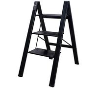 BAOYOUNI Escabeau 3 Marches Pliable en Aluminium Léger et Portable Échelle Domestique avec 17,5 cm Larges Marchepied Antidérapant Charge Maximale 135 kg pour Maison, Bureau, Cuisine, Noir