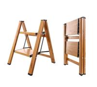 BAOYOUNI Escabeau pliable à 2 marches portable en aluminium léger avec pédales larges antidérapantes Capacité de 150 kg pour la maison, la cuisine, le jardin, le bureau - Noir + couleur grain de bois