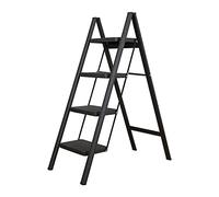 BAOYOUNI Escabeau Pliable à 4 Marches Échelle Domestique Antidérapante Escabot Portable Léger avec 20cm Pédale Large, Max Capacité 150 kg, pour Maison, Bureau, Cuisine, Garage, Noir