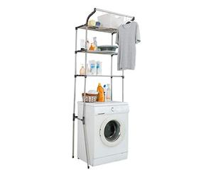 BAOYOUNI Étagère au-Dessus des Machine à Laver ou Toilettes WC Support de Rangement en Métal à 3 Niveaux pour Salle de Bain, Assemblage Facile, 68 x 49,5 x 210 cm, Gris