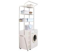 BAOYOUNI Étagère de Machine à Laver Réglable en Métal Support Rangement Au-Dessus de l'étagère de Toilettes WC 3 Niveaux Etagere de Salle de Bain Organisateur Multifonction avec Barre pour Accroche