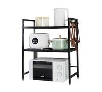 BAOYOUNI Etagere Micro-Ondes Support en Acier au Carbone Four avec 6 Crochets Suspendus Organisateur de Rangement pour Cuisine (36 X (40-63) X 78cm (DxWxH), Noir, 2 Niveaux)