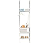 BAOYOUNI Étagère Télescopique de Machine à Laver Toilette WC Rangement avec 4 Tablettes, Etagère de Salle de Bain en Métal sans Perçage Réglable en Hauteur 128-205 cm ou 218-295 cm, Ivoire